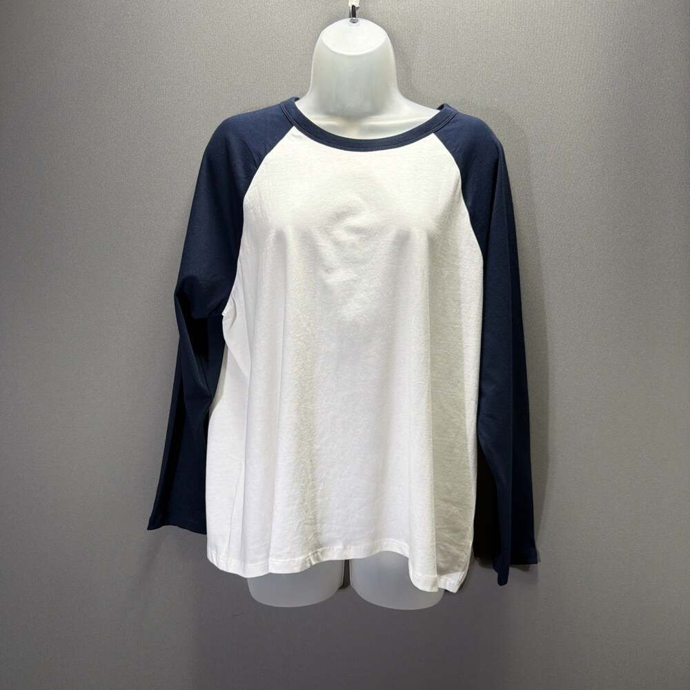 Old Navy Women's White Navy Raglan Baseball Sweater Size XL Petite NWT